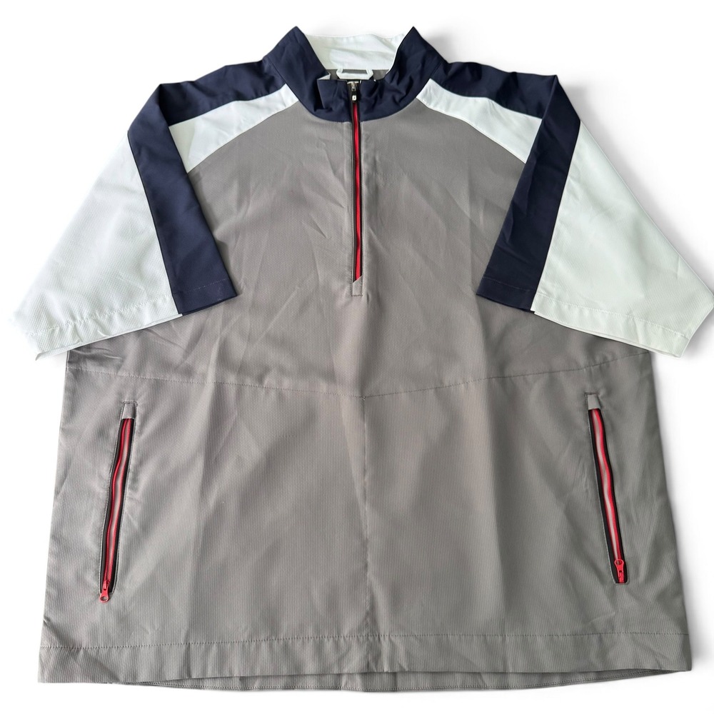 FootJoy 1/2 Zip Performance Golf Pullover Men 2XL Grey Navy White Short Sleeve
